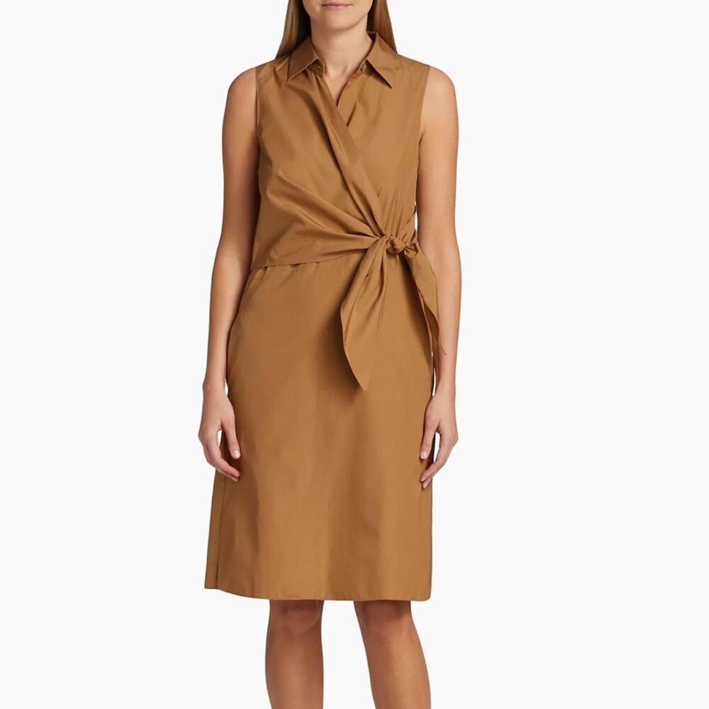 Vince Sleeveless Dress Tie Waist Wrap Shirtdress Size 10 Quiet Luxury Safari - Picture 5 of 9